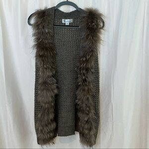 Sisters- Real Fur-Trim Knit Cardigan Vest - Size Small